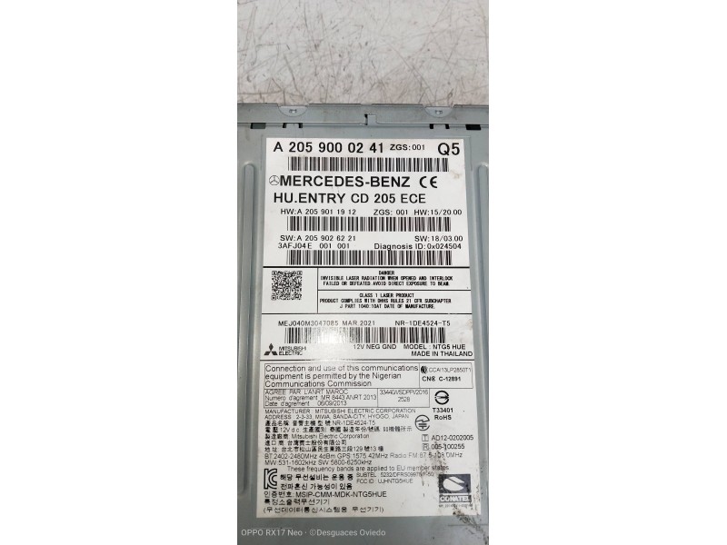 Recambio de sistema navegacion gps para mercedes clase c (w205) familiar c 220 t cdi bluetec (205.204) referencia OEM IAM A20590
