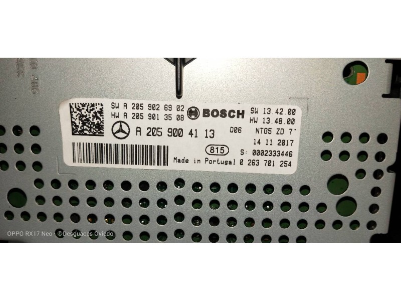 Recambio de pantalla multifuncion para mercedes clase c (w205) familiar c 220 t cdi bluetec (205.204) referencia OEM IAM A205900