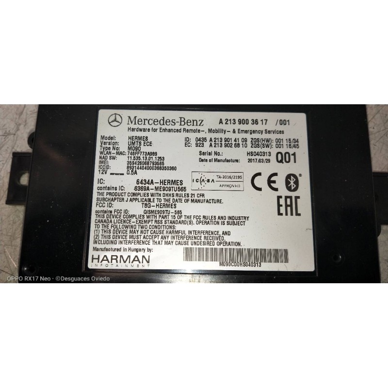 Recambio de modulo electronico para mercedes clase c (w205) familiar c 220 t cdi bluetec (205.204) referencia OEM IAM A213900361