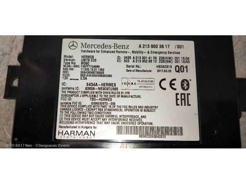 Recambio de modulo electronico para mercedes clase c (w205) familiar c 220 t cdi bluetec (205.204) referencia OEM IAM A213900361