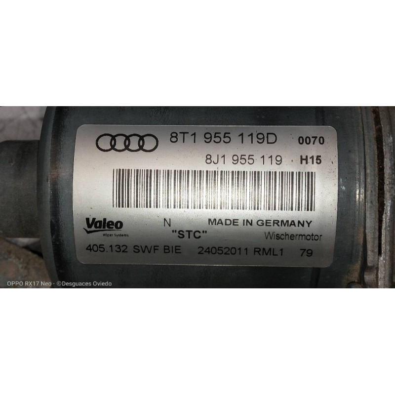 Recambio de motor limpia delantero para audi a5 sportback (8t) 2.0 tdi (105kw) referencia OEM IAM   