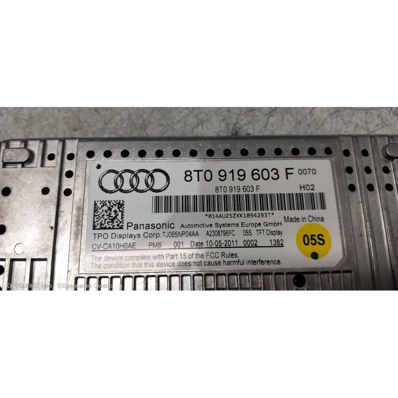Recambio de pantalla multifuncion para audi a5 sportback (8t) 2.0 tdi (105kw) referencia OEM IAM 8T0919603F  
