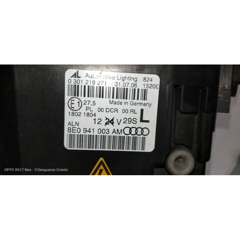 Recambio de faro izquierdo para audi a4 berlina (8e) 2.0 tfsi quattro (147kw) referencia OEM IAM 8E0941003AM 0301219271 