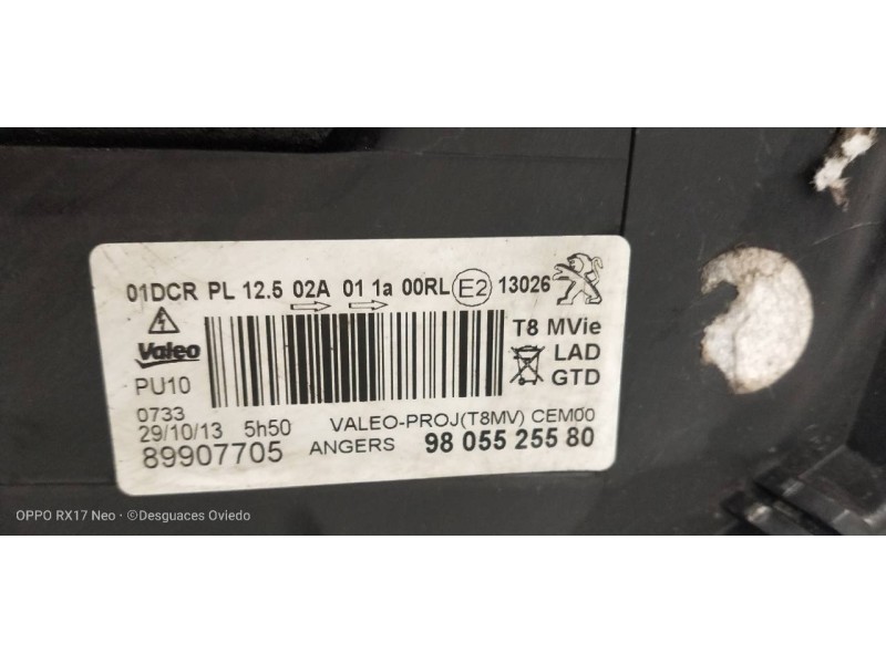 Recambio de faro izquierdo para peugeot 5008 premium referencia OEM IAM 9805525580 89907705 