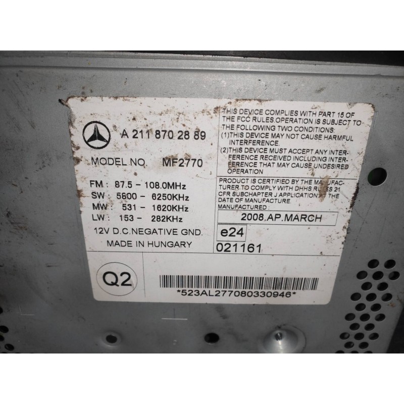 Recambio de sistema audio / radio cd para mercedes clase e (w211) berlina e 280 cdi sport (211.020) referencia OEM IAM A21187028
