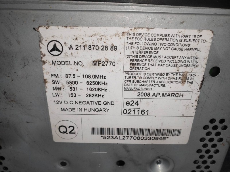 Recambio de sistema audio / radio cd para mercedes clase e (w211) berlina e 280 cdi sport (211.020) referencia OEM IAM A21187028