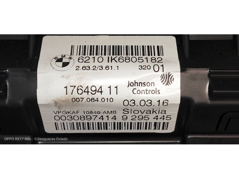 Recambio de cuadro instrumentos para bmw serie x1 (f48) sdrive18d referencia OEM IAM 9295445 6210IK6805182 17649411 