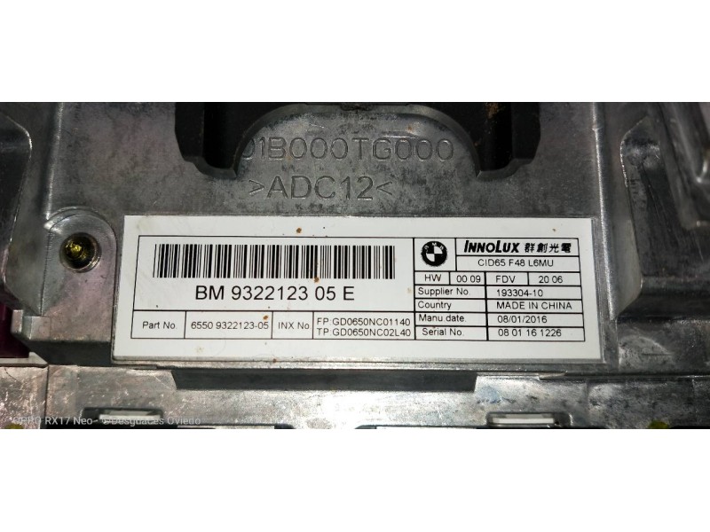 Recambio de pantalla multifuncion para bmw serie x1 (f48) sdrive18d referencia OEM IAM 932212305E 6550932212305 