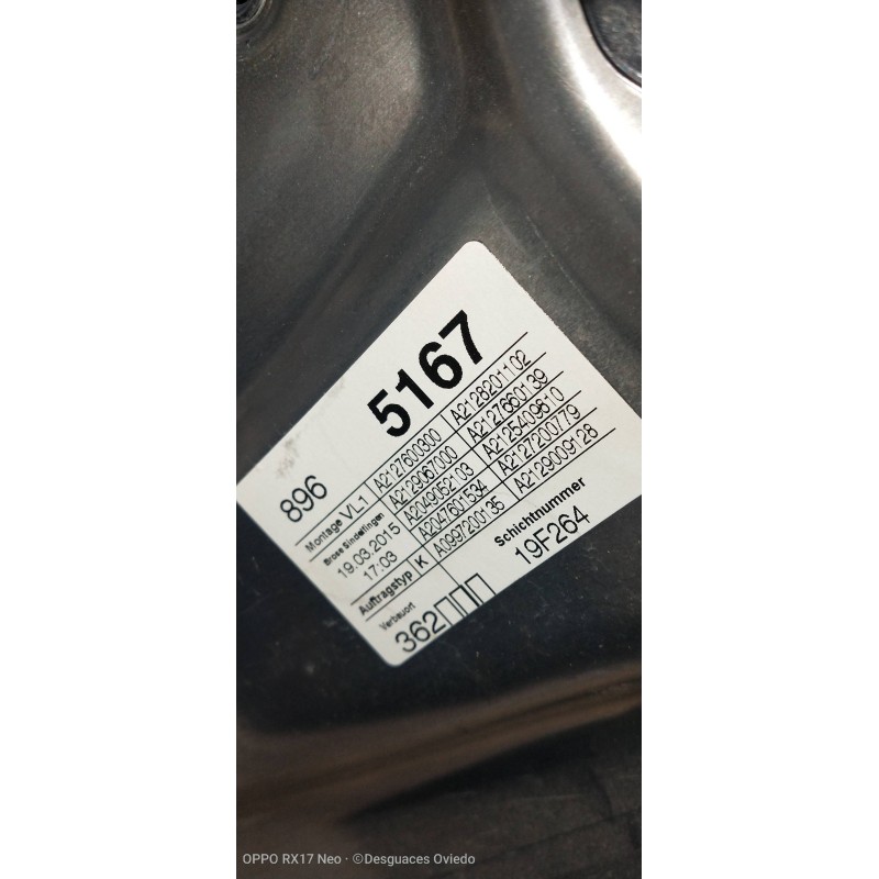 Recambio de elevalunas delantero izquierdo para mercedes clase e (w212) lim. e 220 bluetec (212.001) referencia OEM IAM A2129066