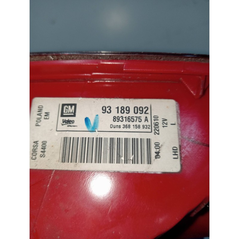 Recambio de piloto trasero izquierdo para opel corsa d 1.3 16v cdti referencia OEM IAM 89316575A  