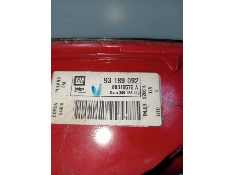 Recambio de piloto trasero izquierdo para opel corsa d 1.3 16v cdti referencia OEM IAM 89316575A  