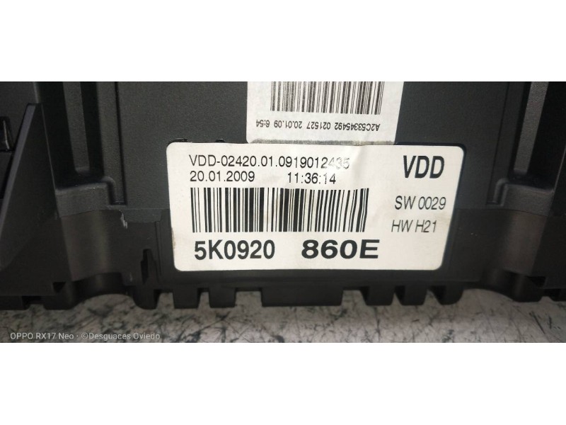 Recambio de cuadro instrumentos para volkswagen golf vi (5k1) advance referencia OEM IAM   