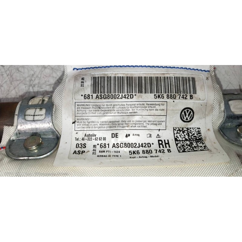 Recambio de airbag cortina delantero derecho para volkswagen golf vi (5k1) advance referencia OEM IAM 5K6880742B  