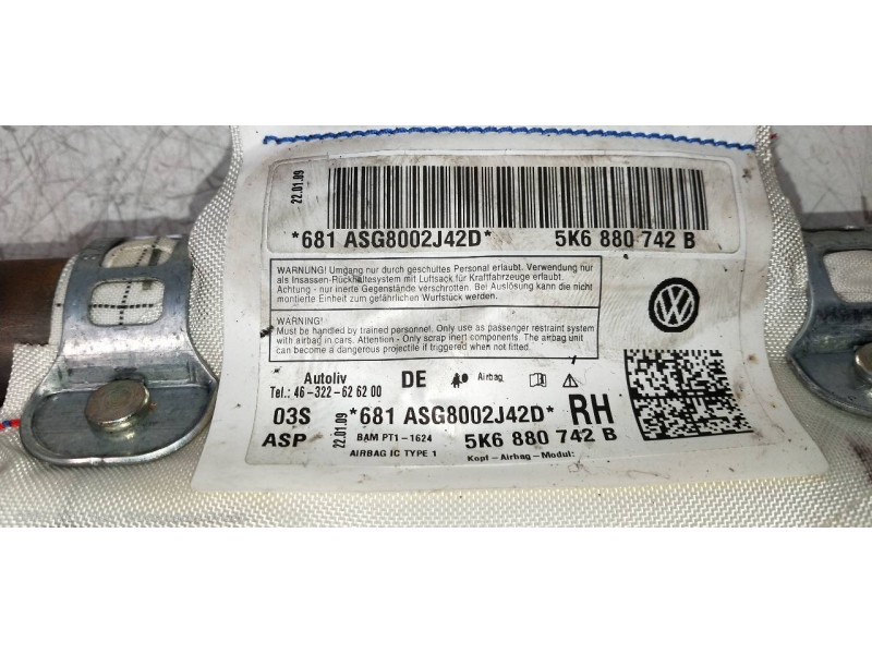 Recambio de airbag cortina delantero derecho para volkswagen golf vi (5k1) advance referencia OEM IAM 5K6880742B  