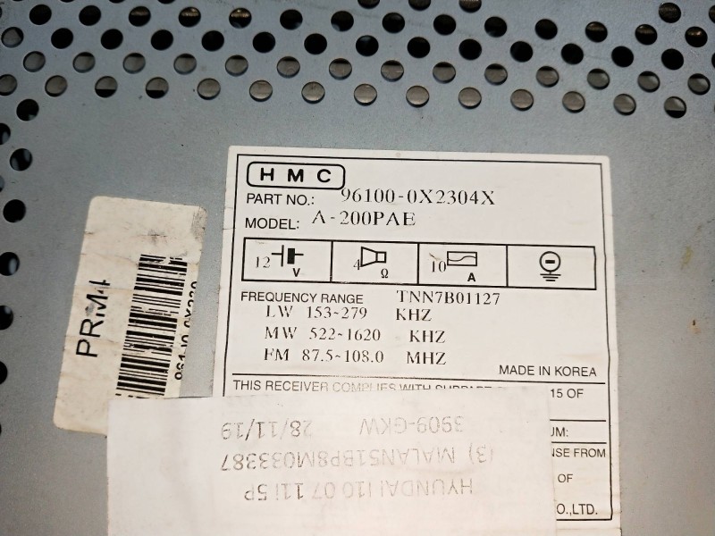 Recambio de sistema audio / radio cd para hyundai i10 1.1 12v cat referencia OEM IAM 961000X2304X  