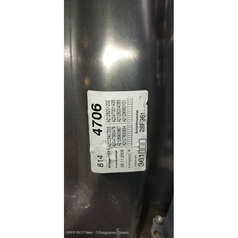 Recambio de elevalunas trasero derecho para mercedes clase e (w212) lim. 220 cdi blueefficiency (212.002) referencia OEM IAM A20