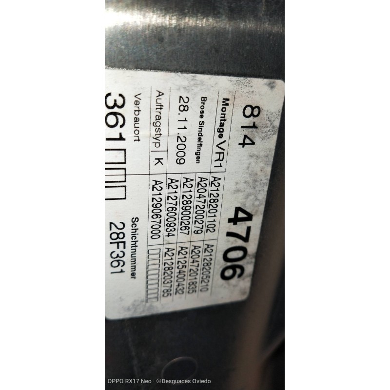 Recambio de elevalunas delantero derecho para mercedes clase e (w212) lim. 220 cdi blueefficiency (212.002) referencia OEM IAM A