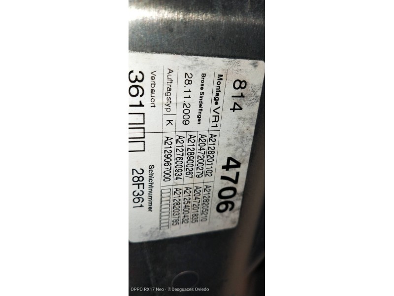 Recambio de elevalunas delantero derecho para mercedes clase e (w212) lim. 220 cdi blueefficiency (212.002) referencia OEM IAM A