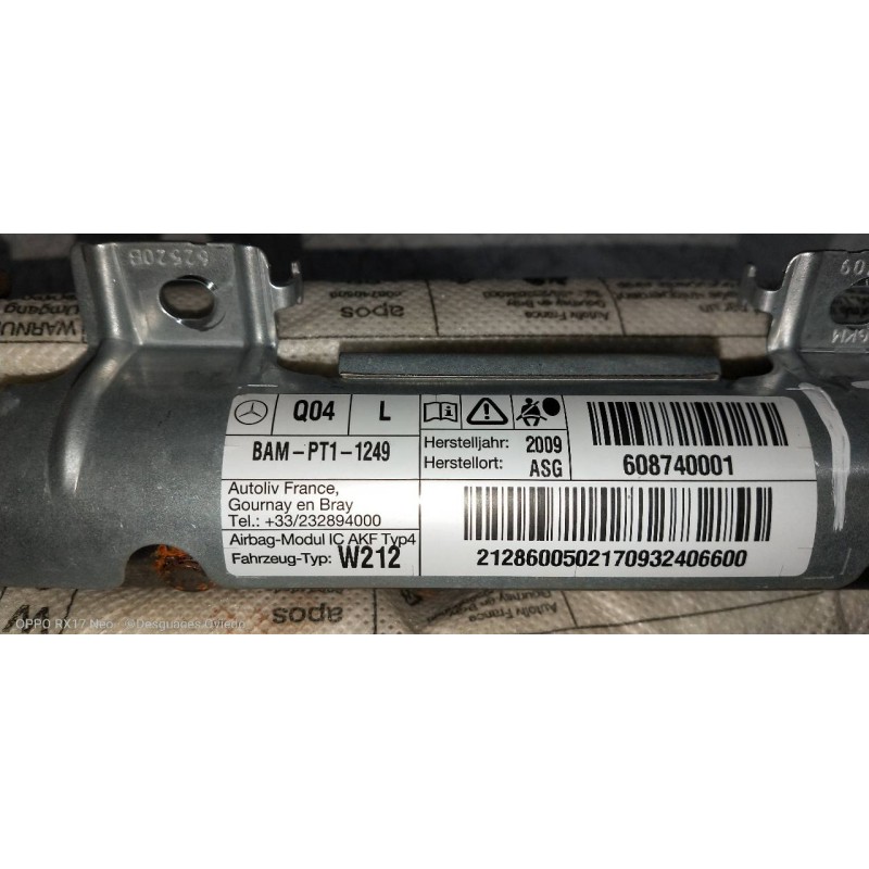 Recambio de airbag cortina delantero izquierdo para mercedes clase e (w212) lim. 220 cdi blueefficiency (212.002) referencia OEM