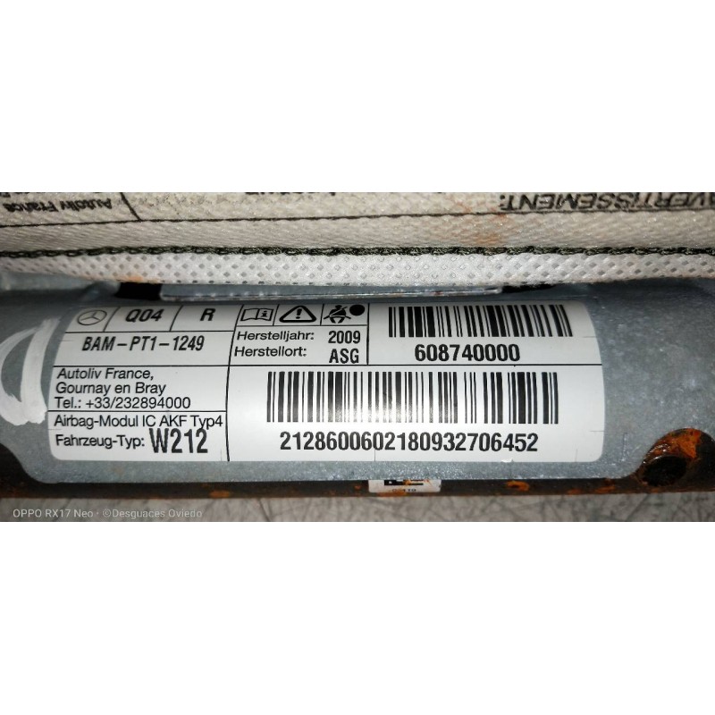 Recambio de airbag cortina delantero derecho para mercedes clase e (w212) lim. 220 cdi blueefficiency (212.002) referencia OEM I