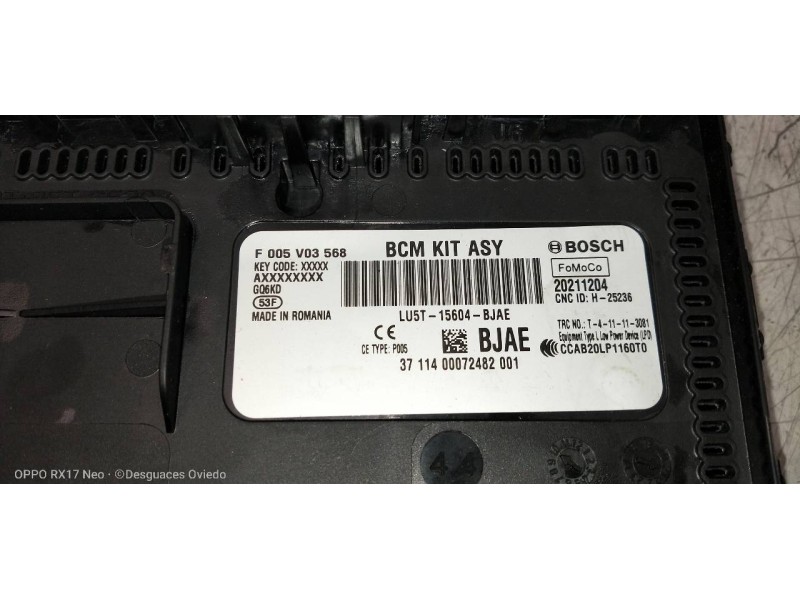 Recambio de caja reles / fusibles para ford puma st-line referencia OEM IAM LU5T15604BJAE F005V03568 20211204 