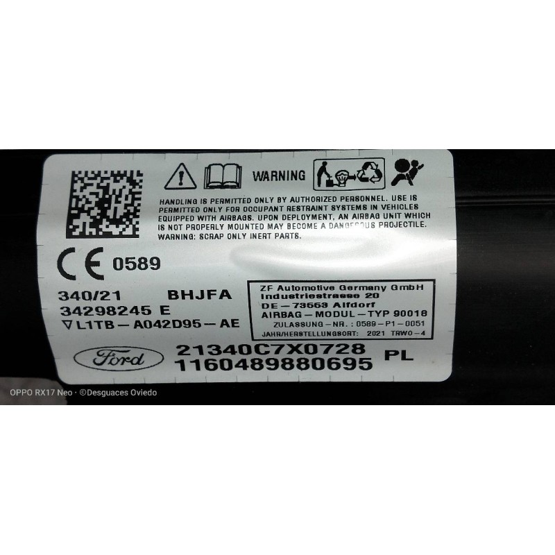 Recambio de airbag cortina delantero izquierdo para ford puma st-line referencia OEM IAM L1TBA042D95AE 21340C7X0728 