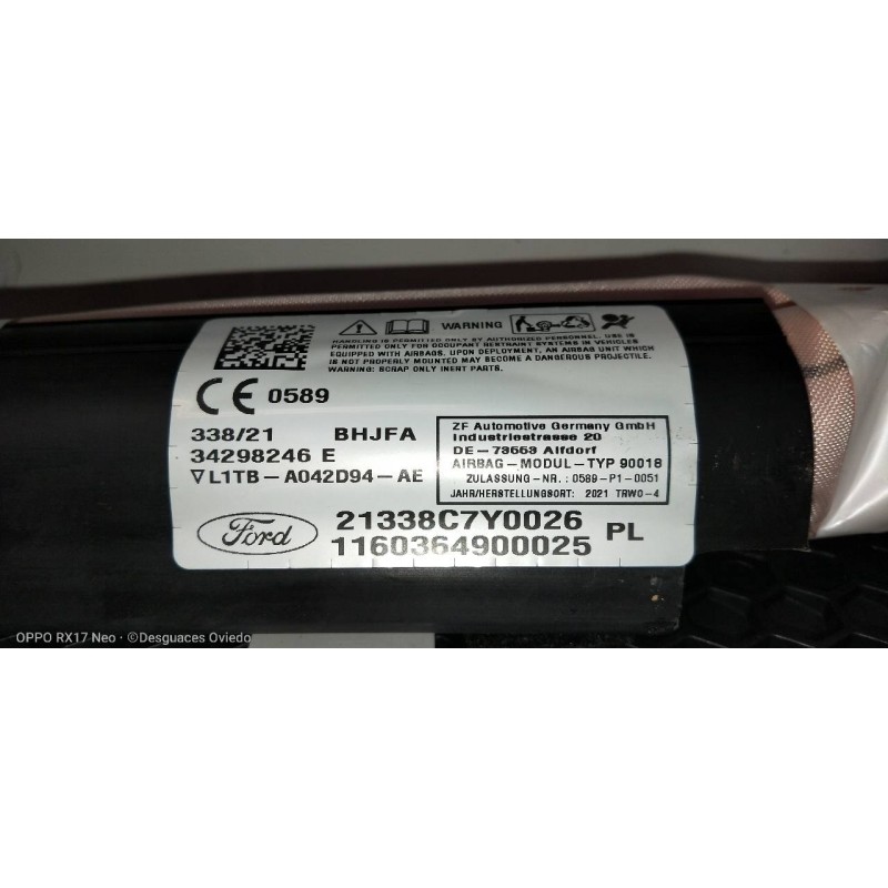 Recambio de airbag cortina delantero derecho para ford puma st-line referencia OEM IAM L1TBA042D94AE  