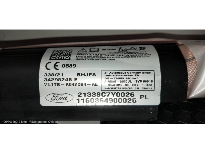 Recambio de airbag cortina delantero derecho para ford puma st-line referencia OEM IAM L1TBA042D94AE  