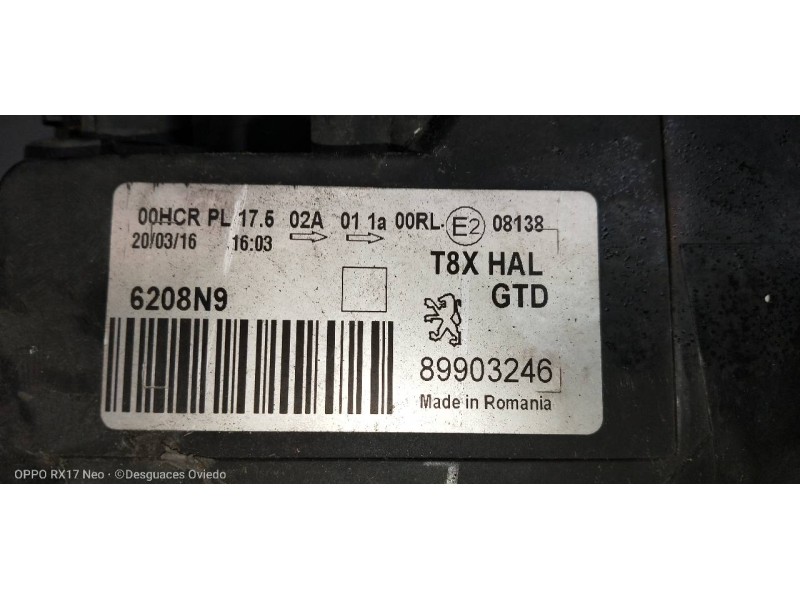 Recambio de faro izquierdo para peugeot 5008 active referencia OEM IAM 89903246 6208N9 