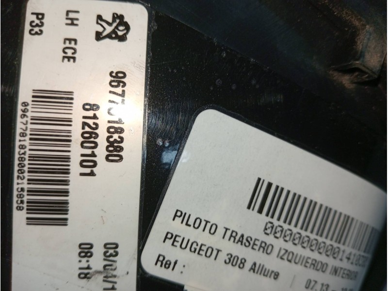 Recambio de piloto trasero izquierdo interior para peugeot 308 allure referencia OEM IAM 9677818380 81260101 