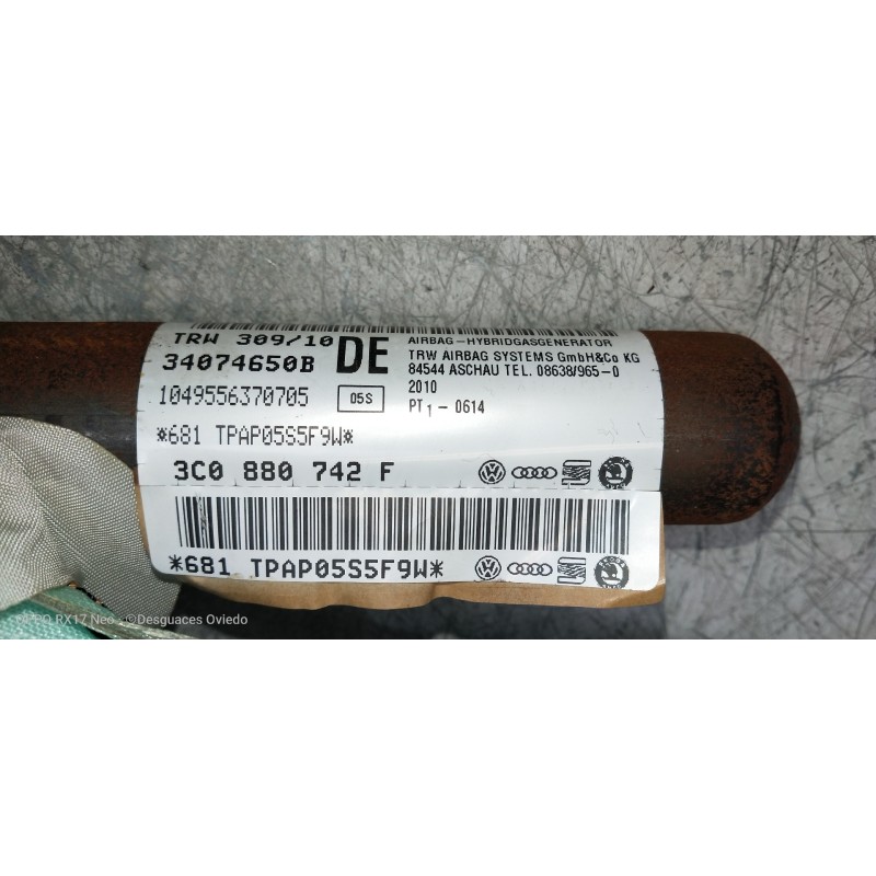 Recambio de airbag cortina delantero derecho para volkswagen passat lim. (362) 1.6 tdi dpf referencia OEM IAM 3C0880742F 3407465