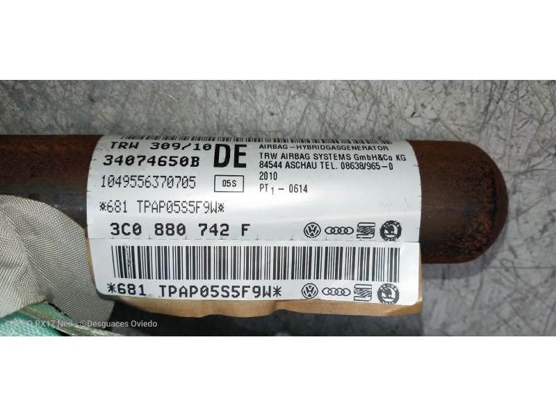 Recambio de airbag cortina delantero derecho para volkswagen passat lim. (362) 1.6 tdi dpf referencia OEM IAM 3C0880742F 3407465