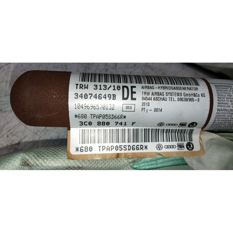 Recambio de airbag cortina delantero izquierdo para volkswagen passat lim. (362) 1.6 tdi dpf referencia OEM IAM 3C0880741F 34074