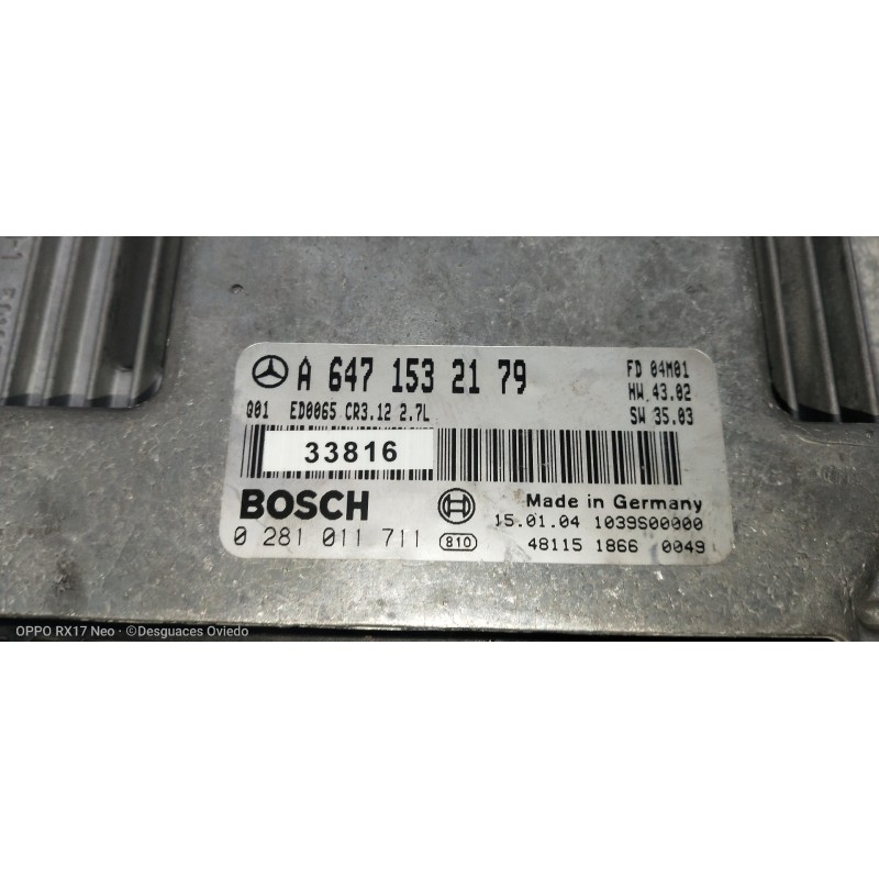 Recambio de centralita motor uce para mercedes clase e (w211) berlina e 270 cdi (211.016) referencia OEM IAM 0281011711 A6471532