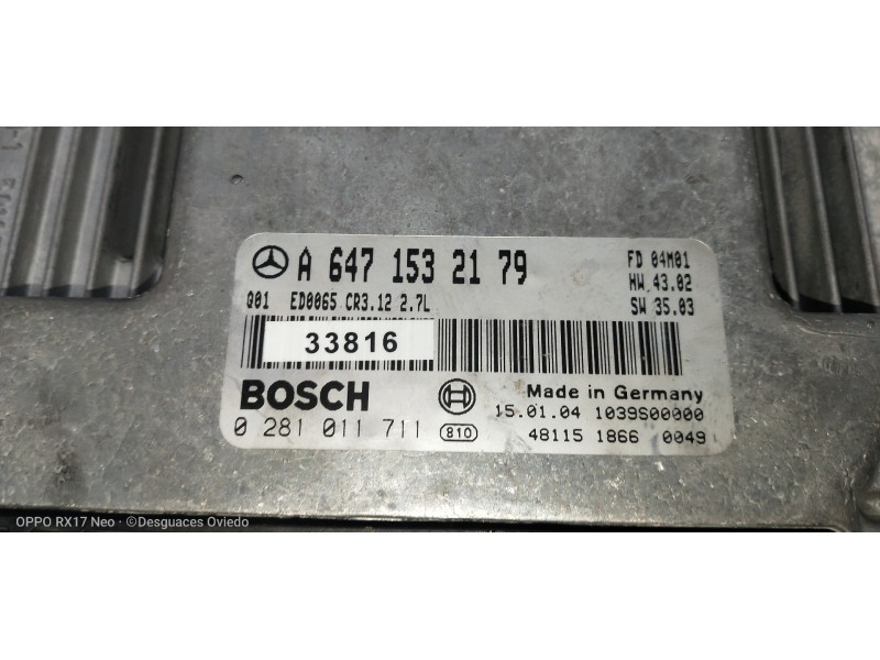 Recambio de centralita motor uce para mercedes clase e (w211) berlina e 270 cdi (211.016) referencia OEM IAM 0281011711 A6471532