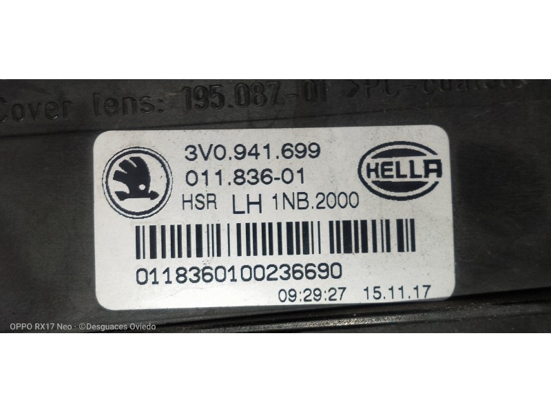 Recambio de faro antiniebla derecho para skoda superb (3v3) active referencia OEM IAM 3V0941699  
