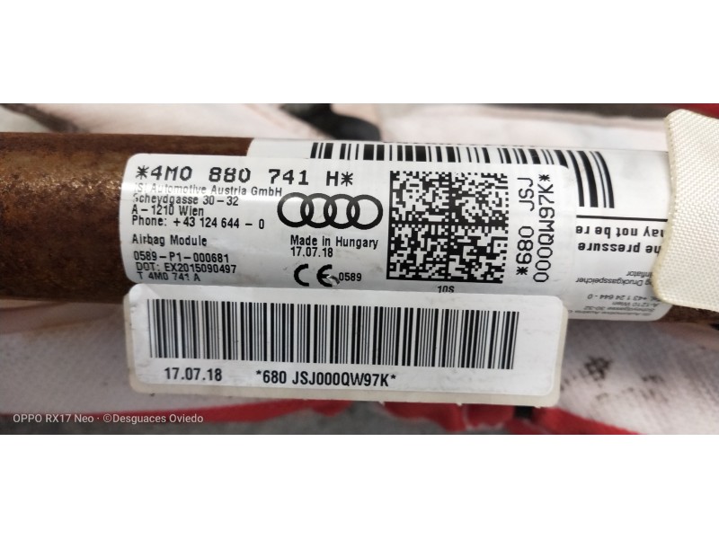 Recambio de airbag cortina delantero izquierdo para audi q7 (4m) 3.0 tdi quattro referencia OEM IAM 4M0880741H  