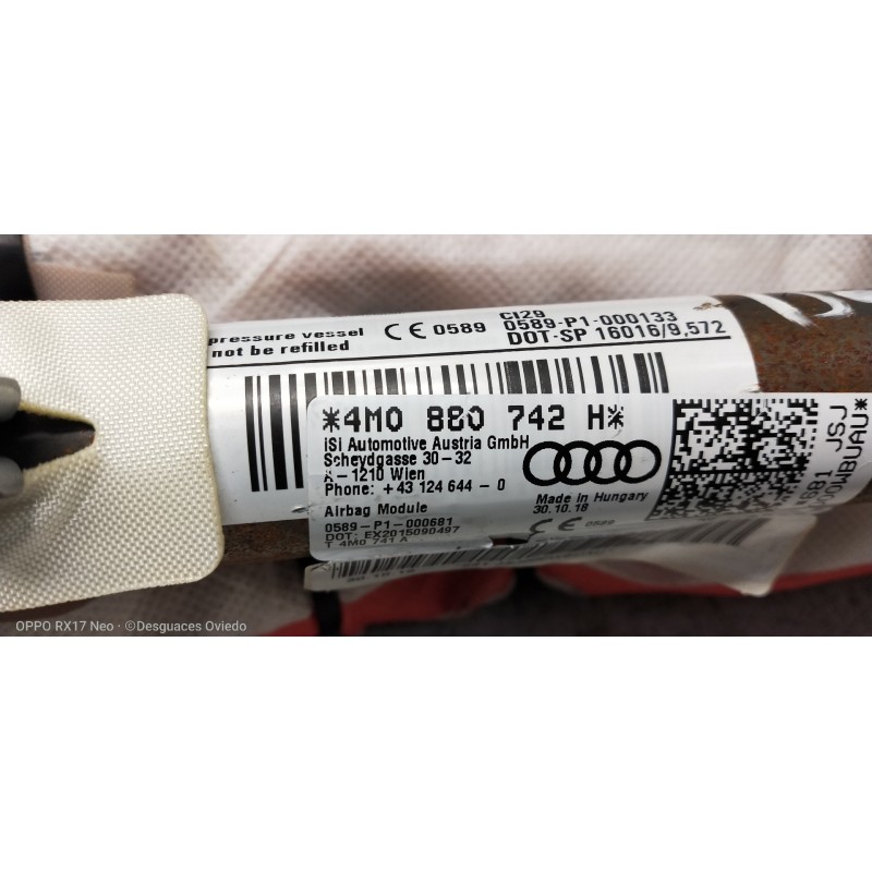 Recambio de airbag cortina delantero derecho para audi q7 (4m) 3.0 tdi quattro referencia OEM IAM 4M088742H  