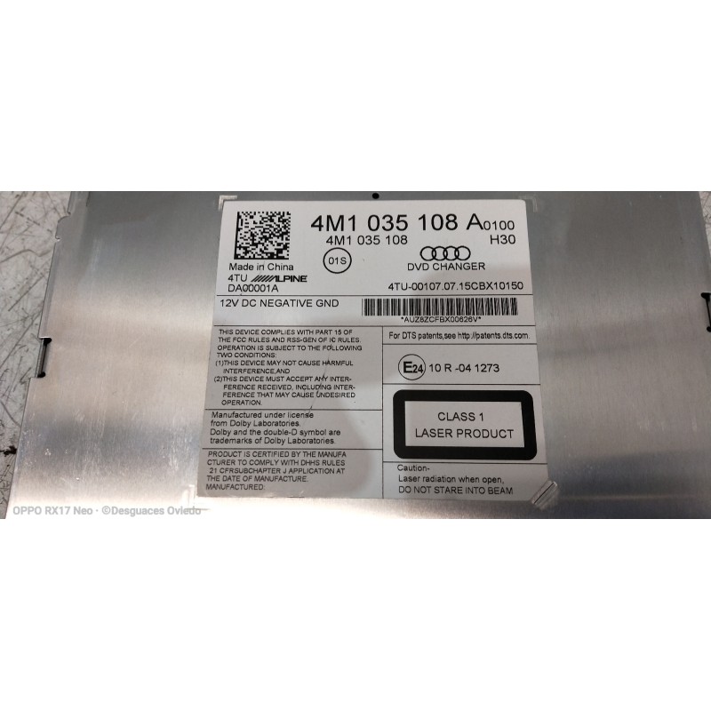 Recambio de sistema audio / radio cd para audi q7 (4m) 3.0 tdi quattro referencia OEM IAM 4M1035108A CARGADOR DVD 