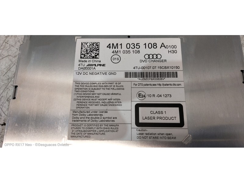 Recambio de sistema audio / radio cd para audi q7 (4m) 3.0 tdi quattro referencia OEM IAM 4M1035108A CARGADOR DVD 