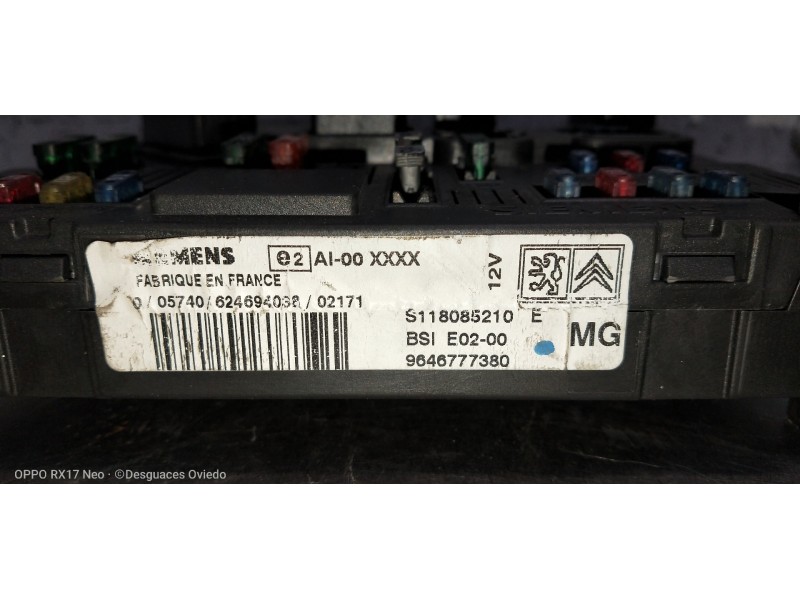 Recambio de caja reles / fusibles para peugeot 206 berlina x-line refri referencia OEM IAM 9646777380 BSIE0200 S118085210