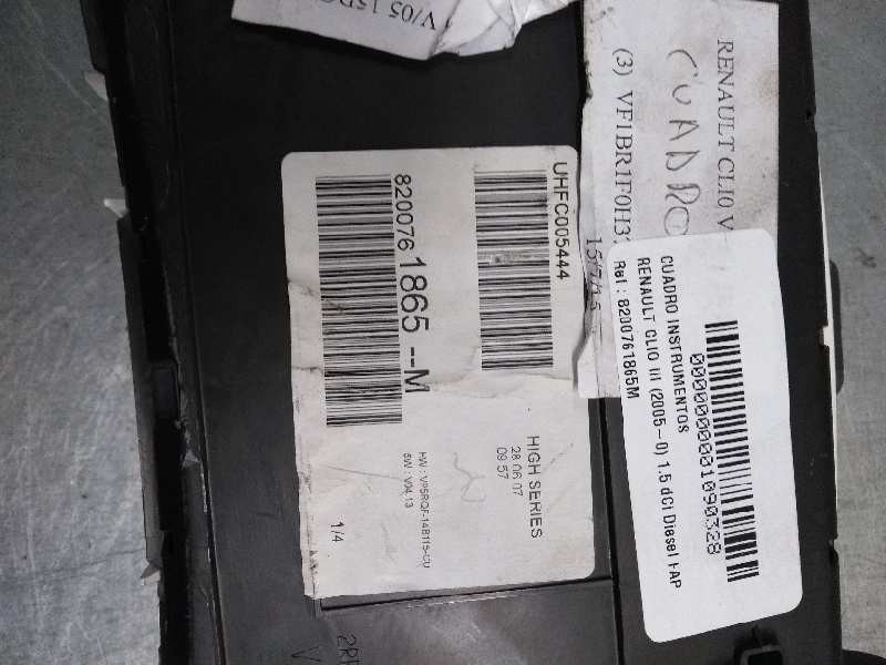 Recambio de cuadro instrumentos para renault clio iii 1.5 dci diesel fap referencia OEM IAM 8200761865M UHFC005444  Recambio de cuadro instrumentos para renault clio iii 1.5 dci diesel fap referencia OEM IAM 8200761865M UHFC005444