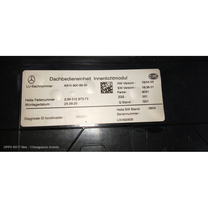 Recambio de luz interior para mercedes sprinter iii furgón fwd 2.1 cdi cat referencia OEM IAM A9109006800 2JM01297373 