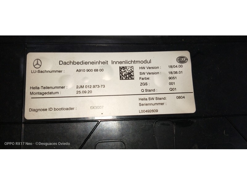 Recambio de luz interior para mercedes sprinter iii furgón fwd 2.1 cdi cat referencia OEM IAM A9109006800 2JM01297373 