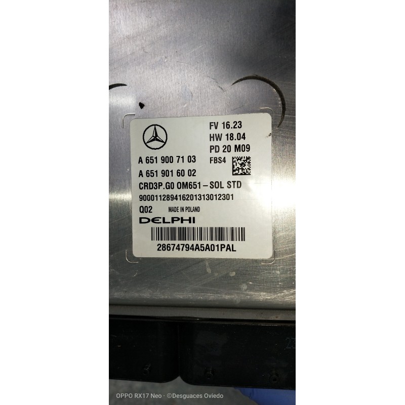 Recambio de centralita motor uce para mercedes sprinter iii furgón fwd 2.1 cdi cat referencia OEM IAM A6519007103 A6519016002 28