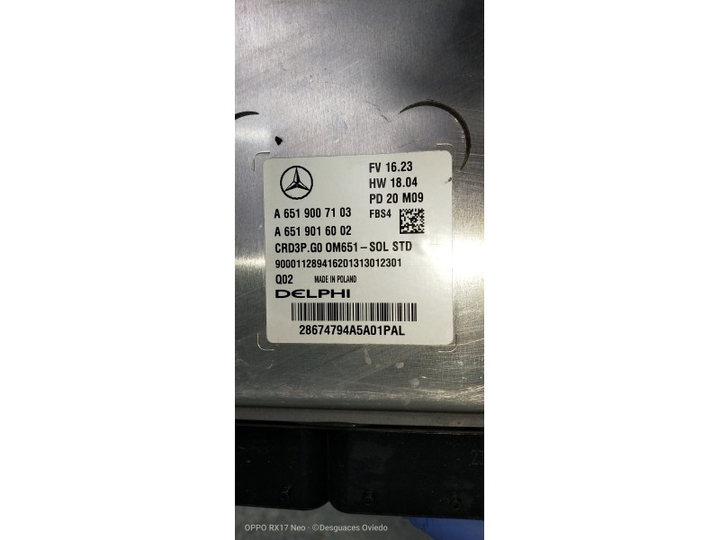 Recambio de centralita motor uce para mercedes sprinter iii furgón fwd 2.1 cdi cat referencia OEM IAM A6519007103 A6519016002 28