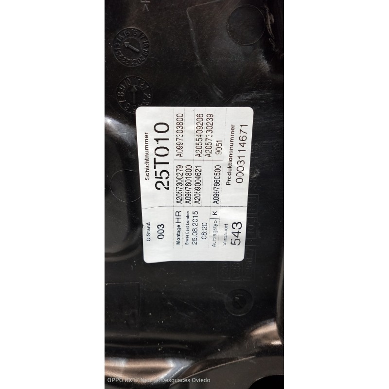 Recambio de elevalunas trasero derecho para mercedes clase c (w205) lim. 2.1 cdi cat referencia OEM IAM A2057300279 A099730800 A