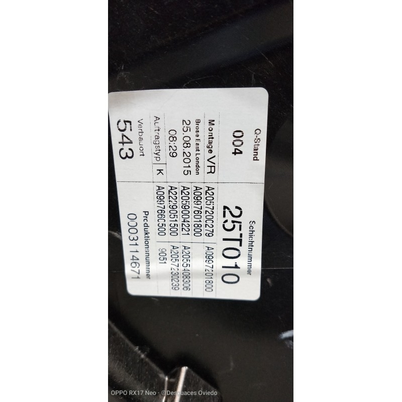 Recambio de elevalunas delantero derecho para mercedes clase c (w205) lim. 2.1 cdi cat referencia OEM IAM A2057200279 A205906011