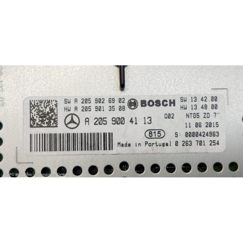 Recambio de pantalla multifuncion para mercedes clase c (w205) lim. 2.1 cdi cat referencia OEM IAM A2059026902 A2059013508 A2059