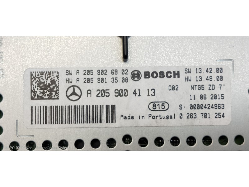 Recambio de pantalla multifuncion para mercedes clase c (w205) lim. 2.1 cdi cat referencia OEM IAM A2059026902 A2059013508 A2059